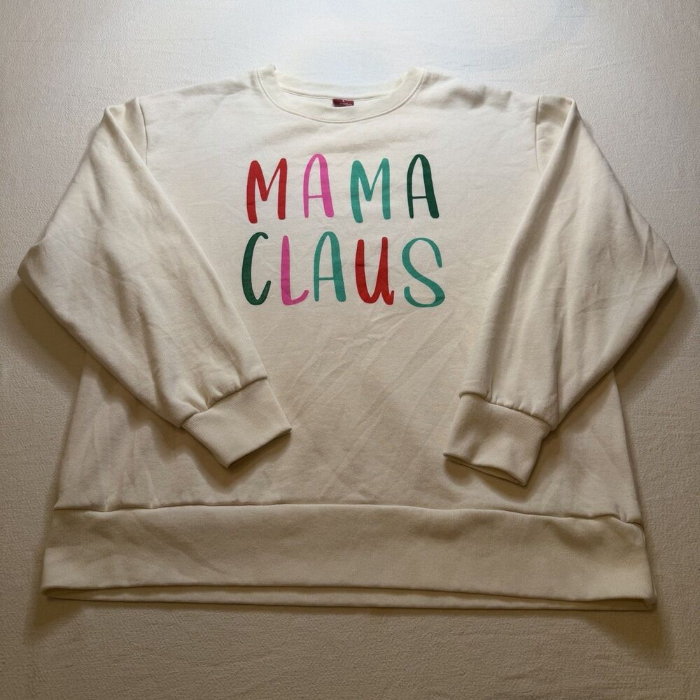 Dec 25th Mama Claus Christmas Sweatshirt Cream Womens L Holiday Graphic Pullover